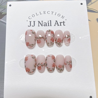 浅浅复古风玫瑰花短款穿戴甲