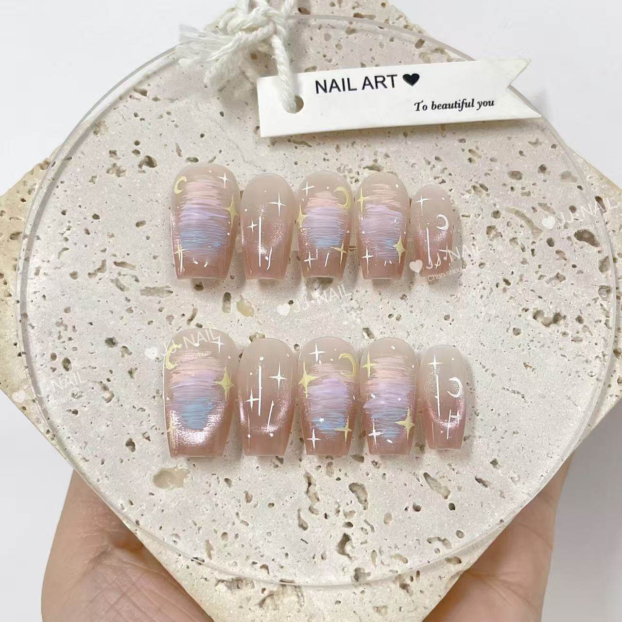 【油画展】穿戴甲渐变星星穿戴甲美甲贴片短款透明粉色系指甲贴,彩妆/香水/美妆工具,穿戴甲/甲片,淘宝优惠券,粉丝福利购,淘宝优惠卷