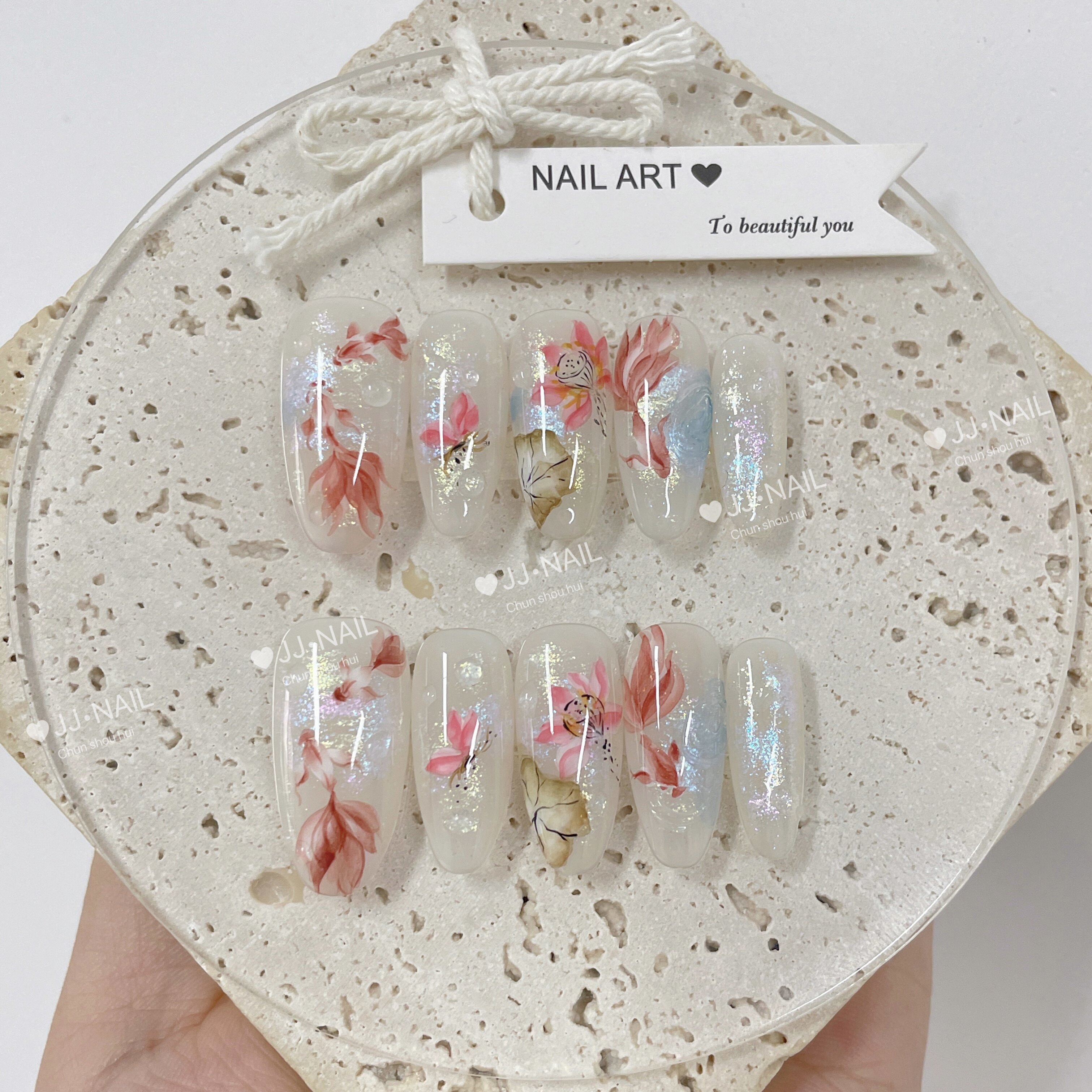 纯手工花朵粉色显白穿戴甲