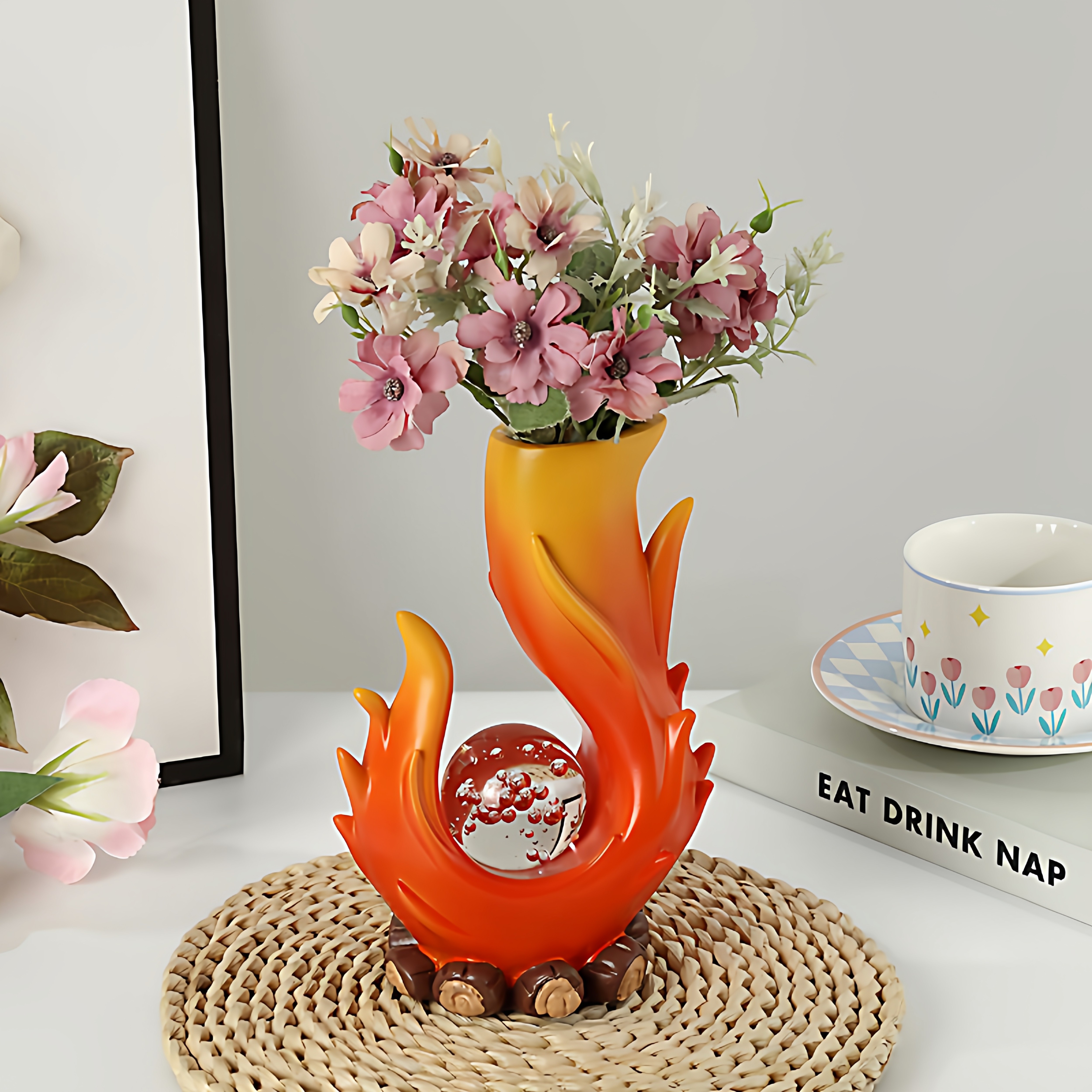 招财火焰树脂花瓶摆件办公室电视柜玄关开业乔迁红火火炬仿真装饰 - 淘宝联盟商品