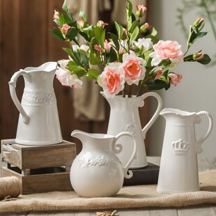 浮雕奶壶花瓶摆件客厅插花网红陶瓷鲜花水培复古高级感法式装饰品