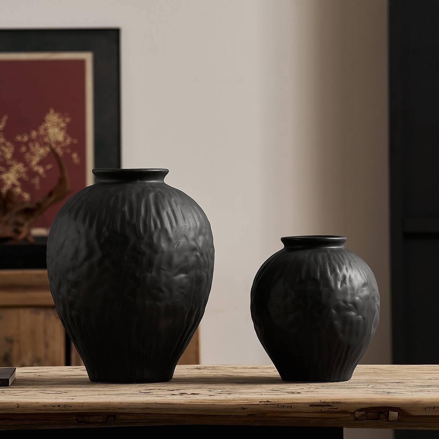 简约陶瓷黑花瓶摆件干花插花餐桌