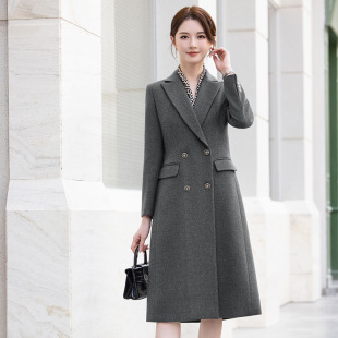 职业OL冬季 加厚加棉工作服呢子大衣制服 黑色毛呢外套女中长款