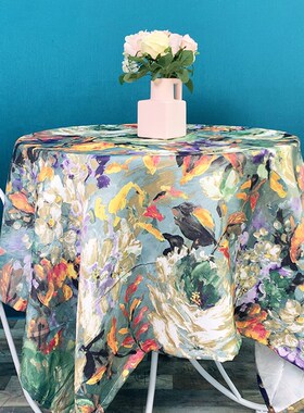 美式轻奢复古油画花卉绿色桌布K家用茶几台布书桌盖巾