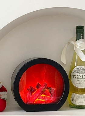 ins冬季复f古仿真火焰壁炉灯 电子氛围灯房间桌面摆件圣诞装饰灯