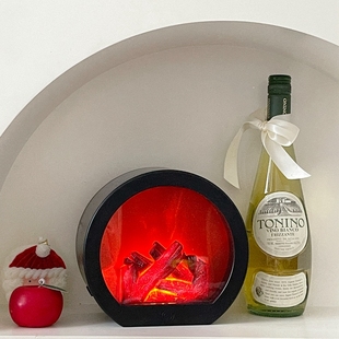 ins冬季复f古仿真火焰壁炉灯 电子氛围灯房间桌面摆件圣诞装饰灯