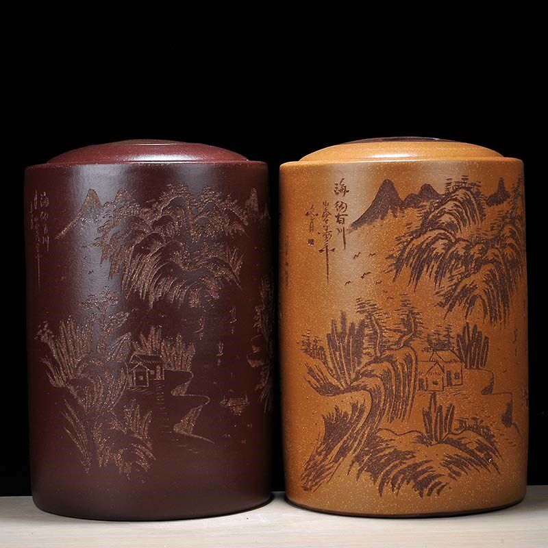 茗露 宜兴紫砂茶叶罐 20饼茶叶罐 普洱H茶缸 茶仓茶盒功夫茶具配