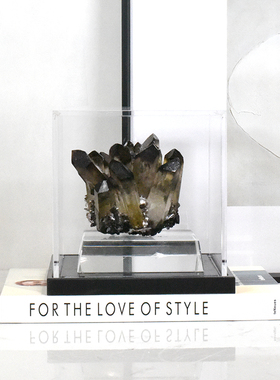 样板间轻奢黑色晶簇水晶摆件客厅玄关床头柜桌面四V色软装饰品创