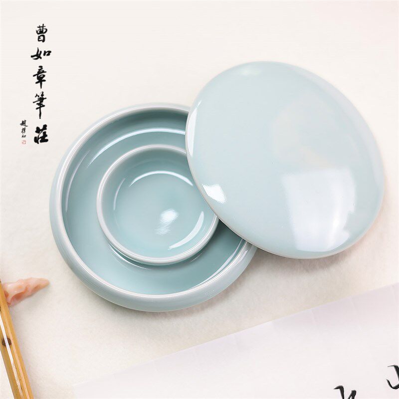 曹如章宝塔e火锅毛笔墨汁砚台墨池汝窑白瓷文房四宝防挥发墨海盛