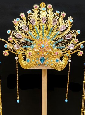 仙女凤冠发带黑色老太太泰山奶奶九尾狐仙L女手工合金饰品雕像头