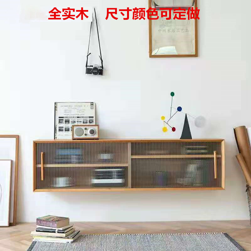 北欧实木餐边柜客厅电视储物挂墙式置物架书柜厨房玻璃收纳吊柜