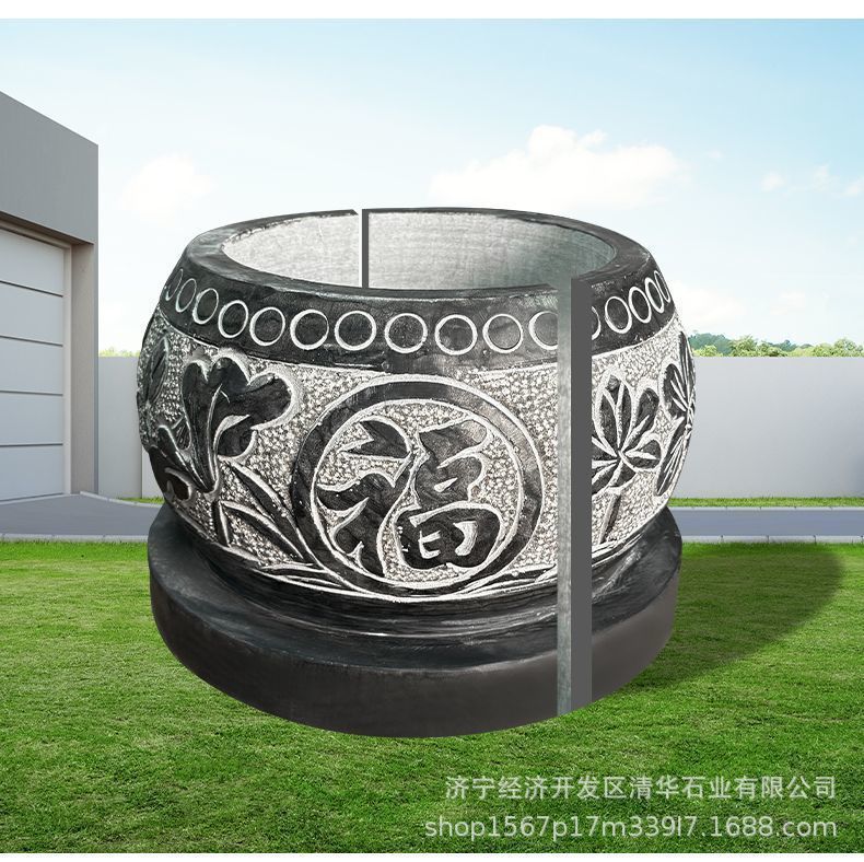 仿古青石柱础石雕花空心直供