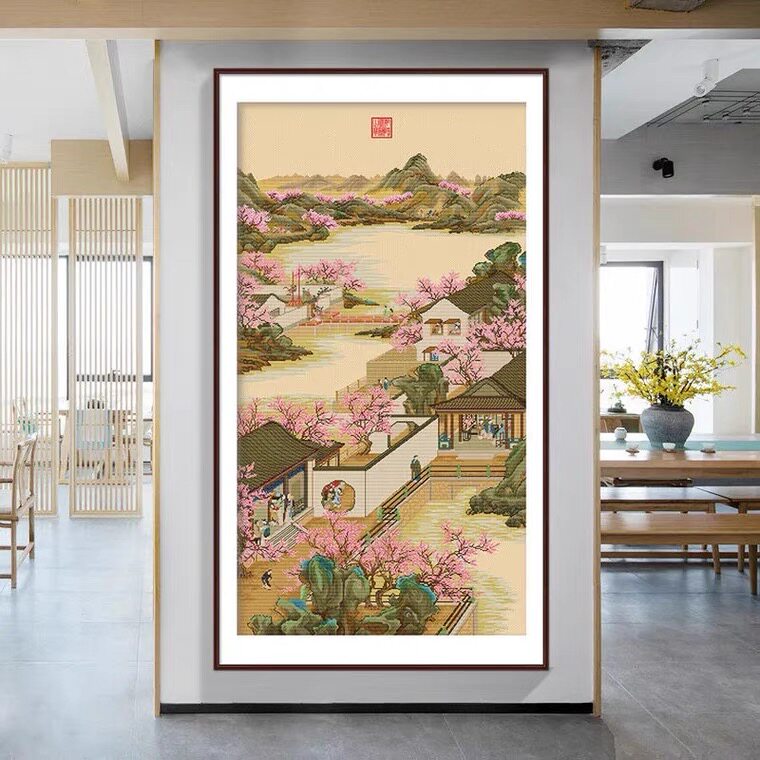 A6L雍正十二月三月十字绣新款2024线绣古典名画客厅风景玄关手工