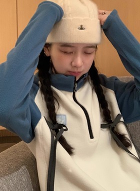 uungchuuu 25FW 湖蓝色拼色 摇粒绒拉链上衣