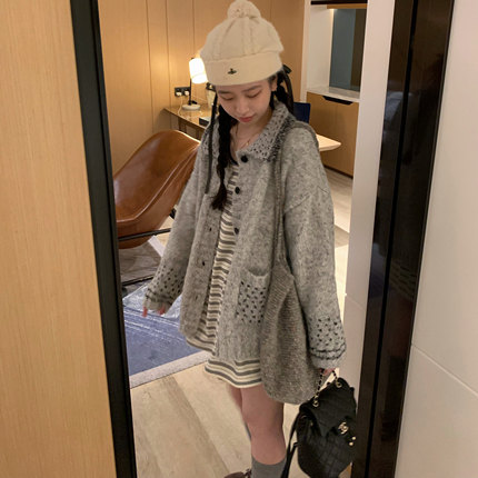 uungchuuu 25FW 奥利奥 灰色点点毛衣外套秋冬