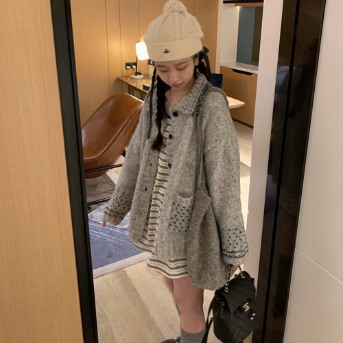 uungchuuu 奥利奥 灰色点点毛衣外套秋冬