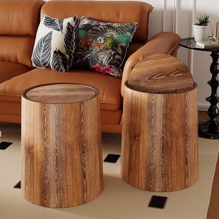 快速发货复古仿木纹垃圾桶2025B新款 家用翻盖大容量客厅卧室办公