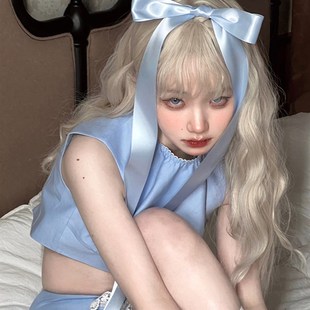 快速发货水舞金发假发白金色浅色全头套女米茶灰白色长卷Z发y2k整