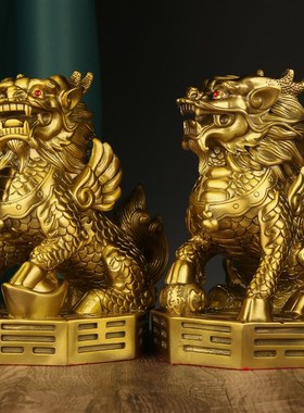 快速发货纯铜麒麟摆件一对 铜麒麟 E大号踩八卦麒麟工艺品礼品家