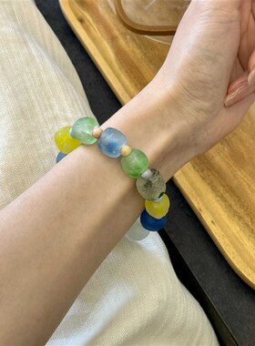 现货速发夏日碎碎冰尼泊尔碎碎冰老琉璃单圈手链搭配彩虹石礼物4