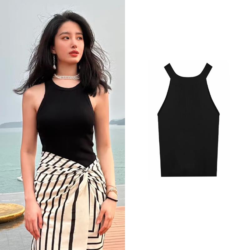 官方旗舰店杨采钰沈梦辰同款黑色小吊带背心女夏高级感外穿别致独