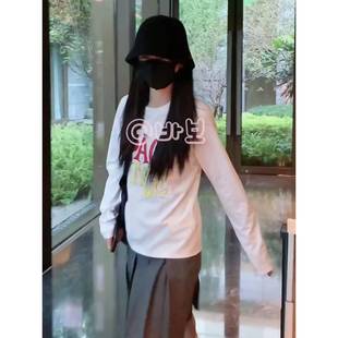 官方旗舰店田曦薇同款 字母印花宽松男女打底简约白色 秋季 纯棉长袖
