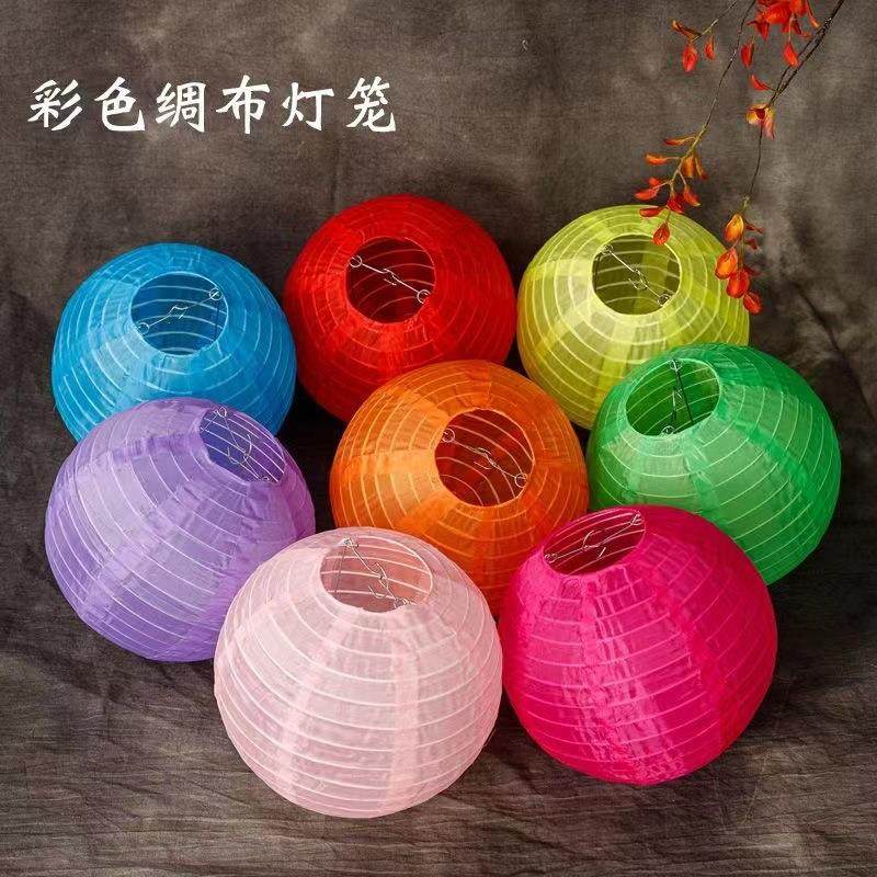 中秋节彩色布灯笼蜡烛户外防水灯罩绸布折叠婚庆纸灯笼led灯夜光