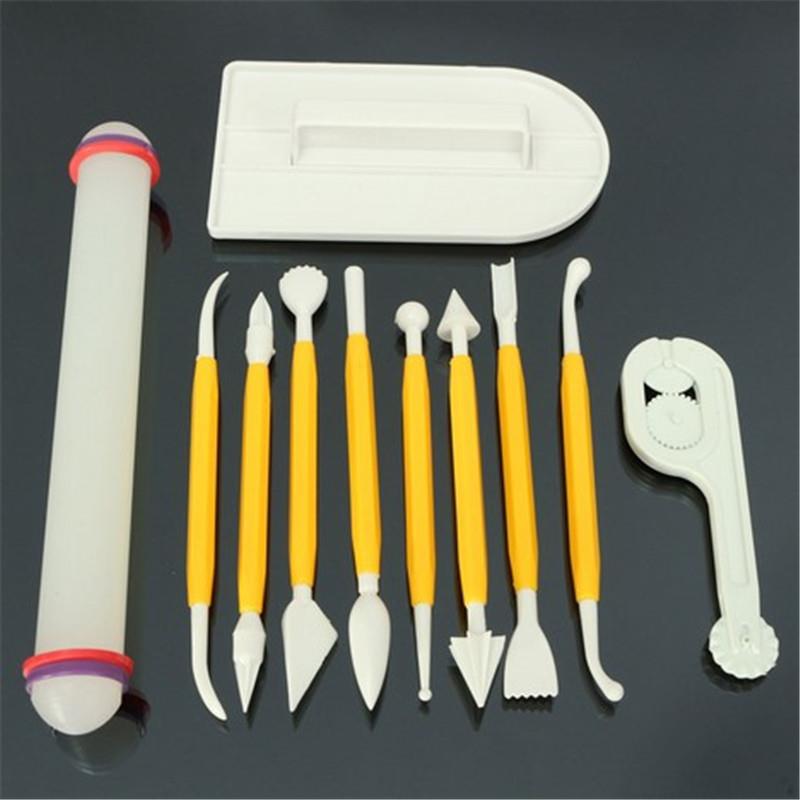 DIY烘培模具4款11件套翻糖蛋糕工具滚轮刀抹平器雕刻笔擀面杖雕刻