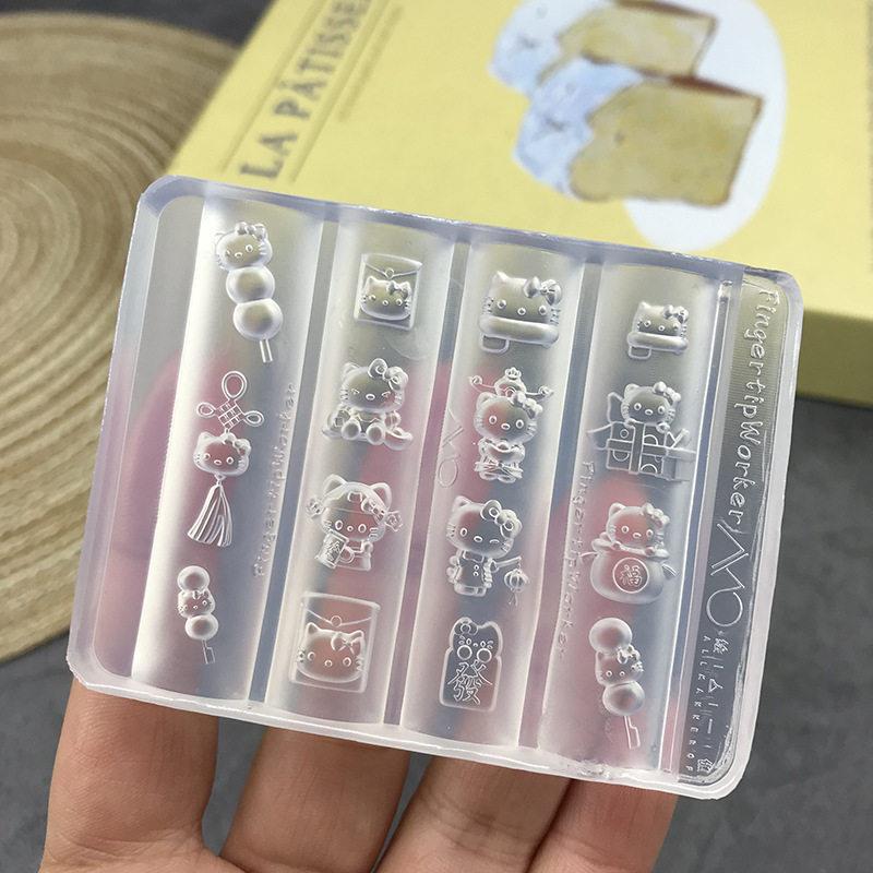 立体新年美甲diy卡通kt猫糖葫芦中国结红包手工翻模透指甲模具