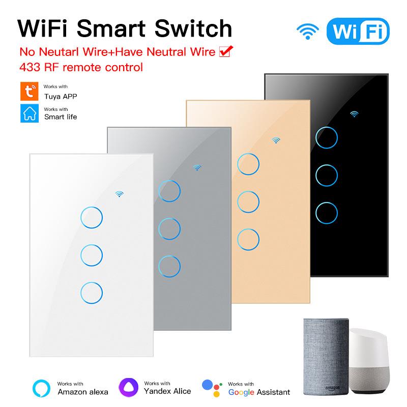 涂鸦APP智能控制WiF单火零火通用120美规触摸定时开关alexa谷歌