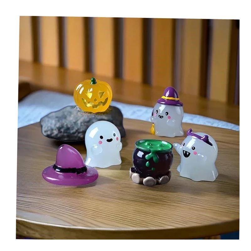 6PCS Luminoujs Resin Halloween Miniature Figurines Mini