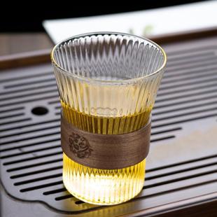 玻璃杯子家用隔热防烫竖纹茶杯客厅待客喝水杯果汁杯咖啡杯子 中式