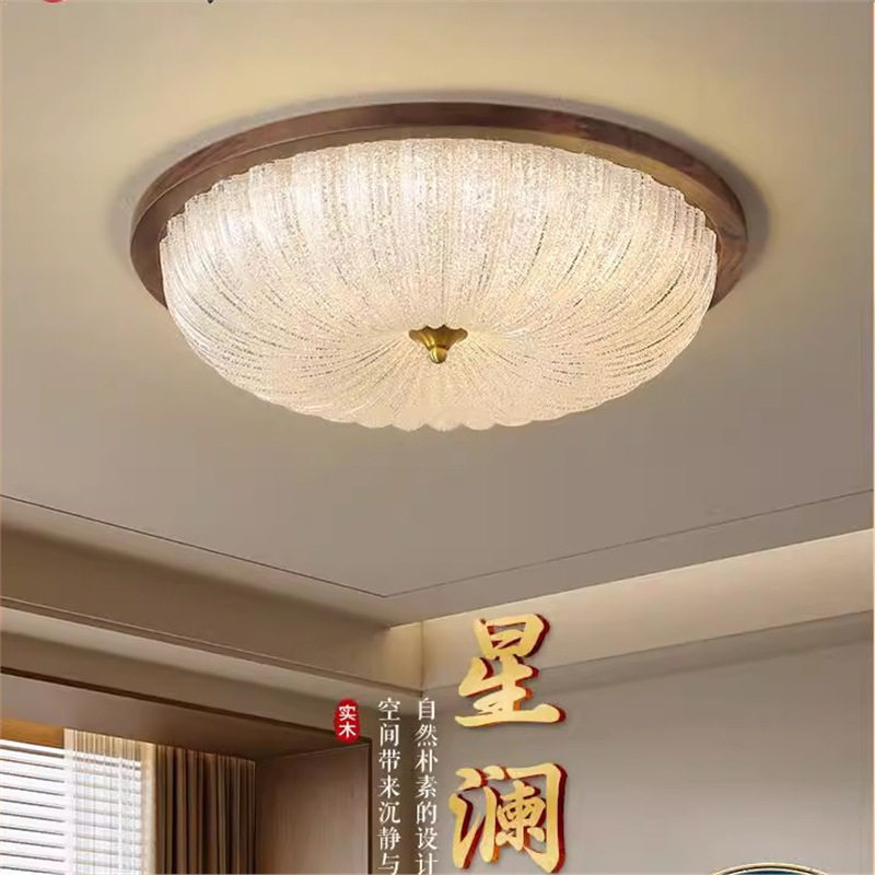中古美式全铜黑胡桃木吸顶灯