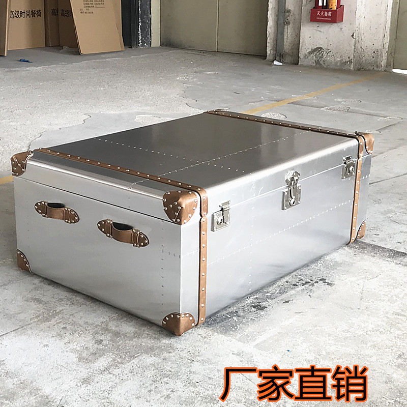 美式乡村loft工业风客厅个性铆钉铝皮复古茶几储物皮箱 子