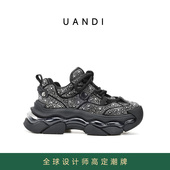 真皮水钻百搭增高厚底运动休闲鞋 UandI老爹鞋 女2025秋冬新款 ins潮