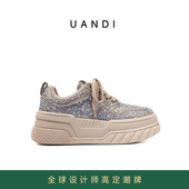 女秋冬新款 水钻增高时尚 运动休闲鞋 UandI潮流厚底小白鞋 面包板鞋