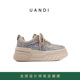女秋冬新款 水钻增高时尚 运动休闲鞋 UandI潮流厚底小白鞋 面包板鞋