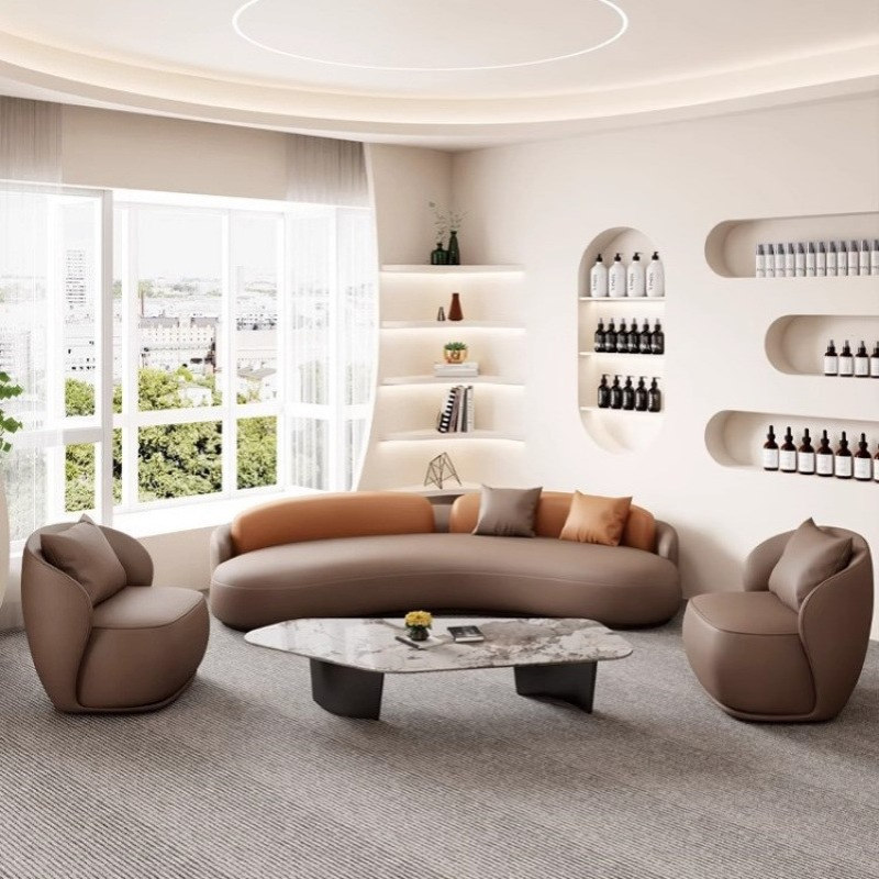 现代简约弧形会客布艺沙发家用沙发椅售楼处接待酒店大堂沙发组合