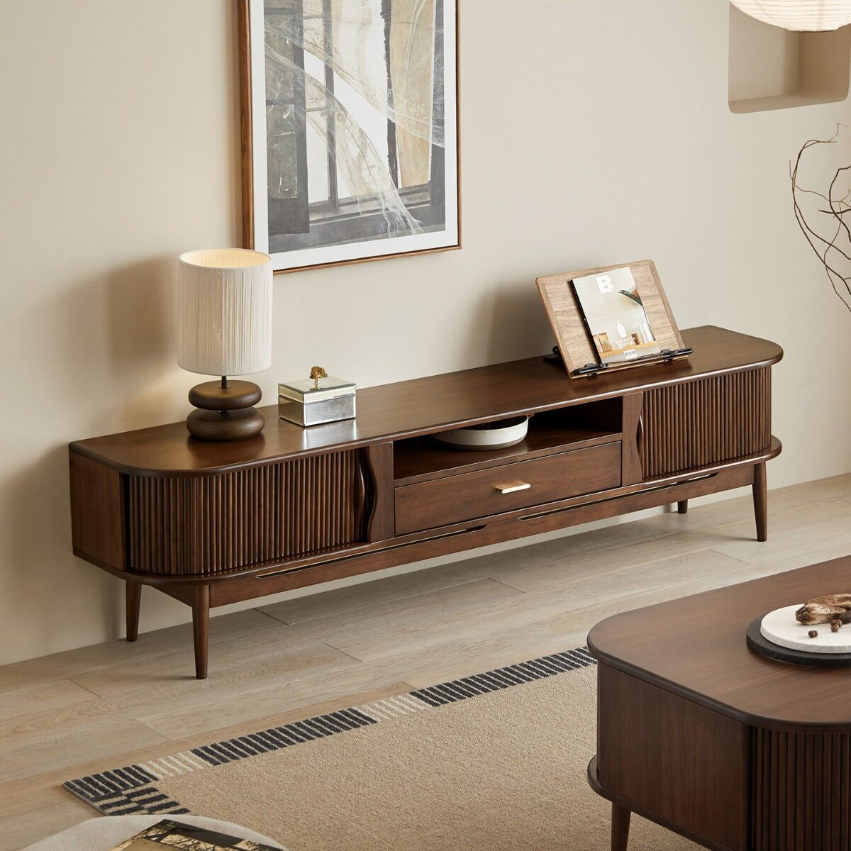 中式黑胡桃木色实木电视柜客厅北欧茶几组合收纳储物柜复古风家具