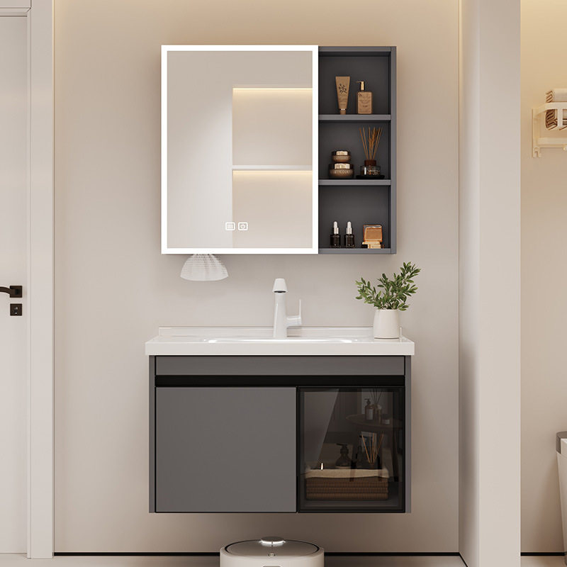 不锈钢加厚玻璃门浴室柜陶瓷一体盆防水防潮镜柜组合柜卫生间洗漱