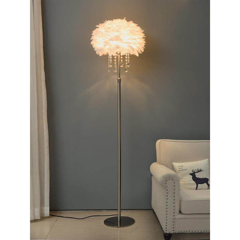 羽毛水晶落地灯客厅卧室床头灯公主立式台灯可调光北欧风格落地式