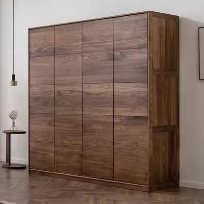 北欧樱桃木流云衣柜简约黑胡桃木原木风全实木衣橱收纳储物衣帽柜