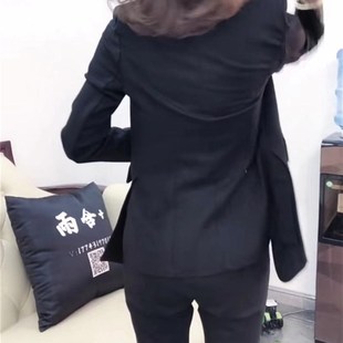 重工钻西服套装女2020春秋新款西装两件套开叉阔S腿裤韩版网红女