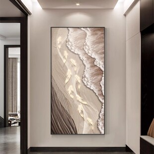 九鱼图海景画玄关l装 饰画高级感正对门墙客厅挂画入户走廊过道壁