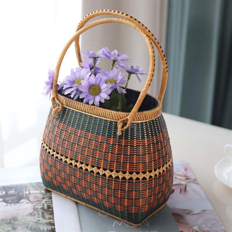 手工编织竹编手袋竹制手提包复古手包小手提O篮采摘挎篮竹编女士