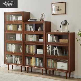 全实木书柜玻璃带门防尘书架置物柜客厅家用组合T展示柜书房储物