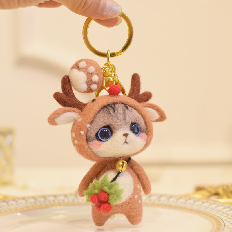 羊毛毡戳戳乐手工diy猫咪材料包 仿真猫咪钥匙挂件U 创意玩偶礼物,居家布艺,缝纫DIY材料套装,淘宝优惠券,粉丝福利购,淘宝优惠卷