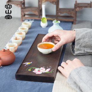 容山堂铭b祥黑檀木彩绘小茶盘整块实木托盘壶承小号干泡台茶台茶