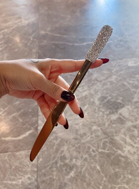 家用不锈钢西餐h餐具奢华镶钻金色刀叉勺牛排三件套高颜值套装礼