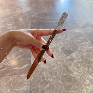 家用不锈钢西餐h餐具奢华镶钻金色刀叉勺牛排三件套高颜值套装礼